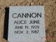 Headstone, Cannon, Alice June